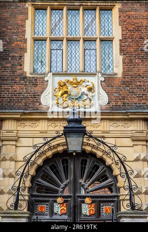 The exterior of the historic Abbots Hospital in the town of Guildford in Surrey, UK. Stock Photo