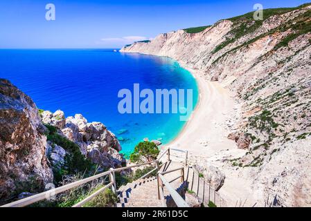 Kefalonia, Greece. Platia Ammos Beach, one of the most beautiful beaches of Cephalonia Island, Greek summer holiday landscape. Stock Photo