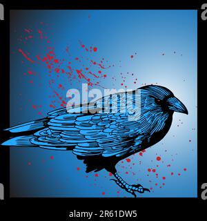 Hand drawn crow and blood splatter. Stock Vector