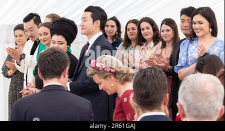 Brussels, Belgium. 06th June, 2023. Queen Mathilde of Belgium passes by laureats during the award ceremony of the Queen Elisabeth voice Competition 2023, at the Queen Elisabeth Music chapel in Waterloo on Tuesday 06 June 2023. BELGA PHOTO BENOIT DOPPAGNE Credit: Belga News Agency/Alamy Live News