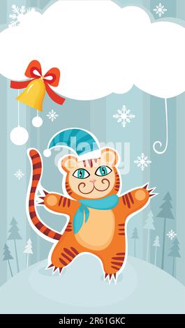 vector illustration of a cute christmas tiger Stock Vector