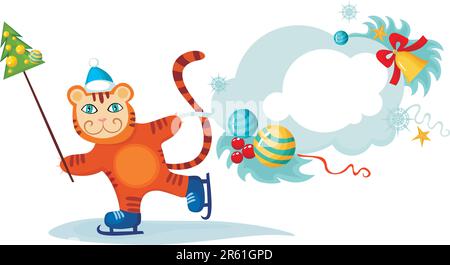 vector illustration of a cute christmas tiger Stock Vector