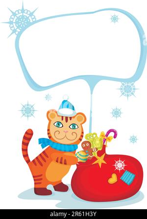 vector illustration of a cute christmas tiger Stock Vector