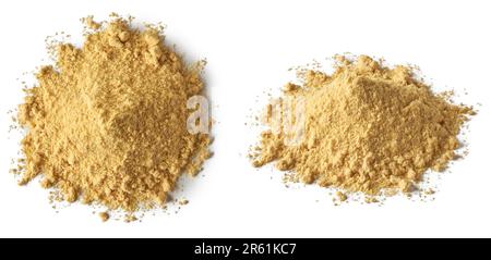 pile of multi-grain flour isolated on white background, combination of multiple different grains that have been ground into fine powder, nutrition Stock Photo