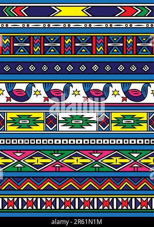 Vector carpet including ethnic African motive with multicolored typical elements Stock Vector