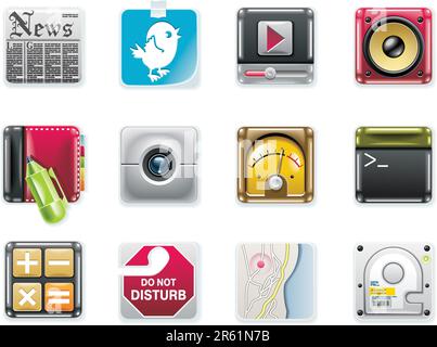 Set of square glossy universal web icons Stock Vector