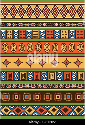 Vector set including ethnic African pattern with multicolored typical elements Stock Vector