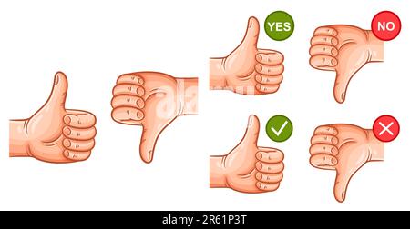 Like dislike button, hand thumb up down gesture, good or bad customer feedback, approve or reject, positive, negative rating icon. Online vote. Vector Stock Vector