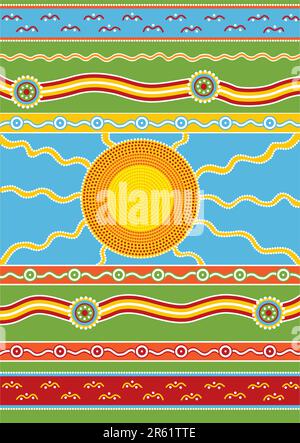 Vector pattern including ethnic Australian motive with multicolored typical elements Stock Vector