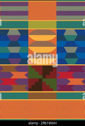 Vector carpet including ethnic African motive with multicolored typical elements Stock Vector