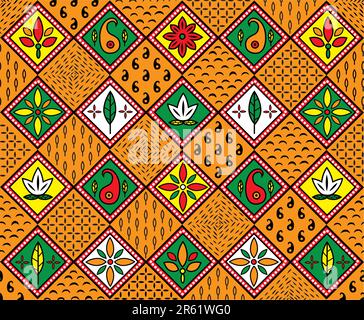 Vector carpet including ethnic African motive with multicolored typical elements Stock Vector