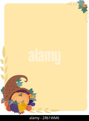 An autumn background featuring a cornucopia with a pumpkin Stock Vector