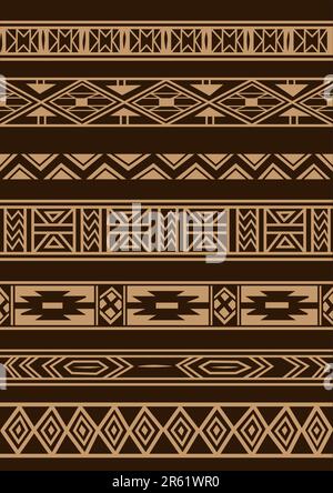 Vector set including ethnic African stripe with geometrically typical elements Stock Vector