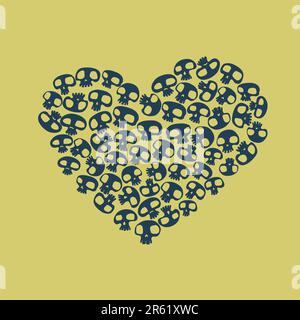 Heart shape made of small funny skulls. Vector illustration Stock Vector