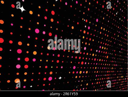 Vector illustration of disco lights dots pattern on black background Stock Vector