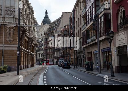 Bilbao, Spain - August 03, 2022: View of the Old town of Bilbao from the Arriaga's headquarters Stock Photo