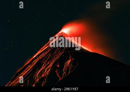 A breathtaking view of the Fuego volcano unleashing its wrath in an ...