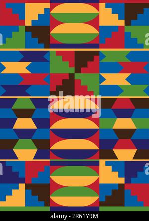 Vector carpet including ethnic African motive with multicolored typical elements Stock Vector