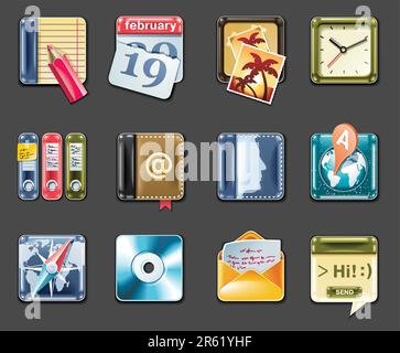 Set of square glossy universal web icons Stock Vector