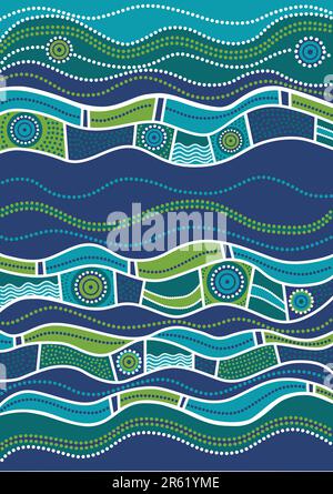 Vector pattern including ethnic Australian motive with multicolored typical elements Stock Vector