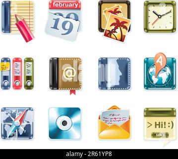Set of square glossy universal web icons Stock Vector