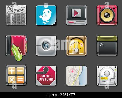 Set of square glossy universal web icons Stock Vector