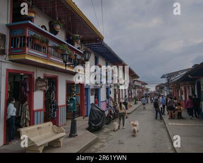 Brightly coloured façades, Salento, Colombia Stock Photo