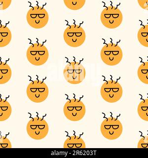 Fun Emoji Icons Seamless Pattern, Emoticon Faces Stock Vector