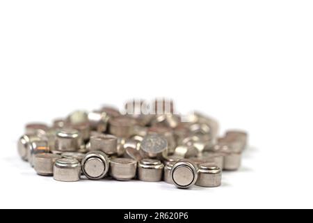 Many old button cells in a close-up Stock Photo