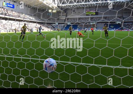 Stockholm, Sweden. 06th June, 2023. Stockholm, Sweden, June 6th 2023: Maika Hamano (14 Hammarby) scores 3-0 in the Swedish Cup Final on June 6th 2023 between Hammarby IF and BK Hacken at Tele2 Arena in Stockholm, Sweden (Peter Sonander/SPP) Credit: SPP Sport Press Photo. /Alamy Live News Stock Photo