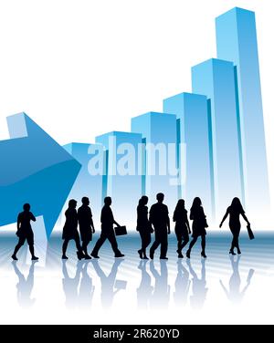 People are going to a large graph, conceptual business illustration. Stock Vector