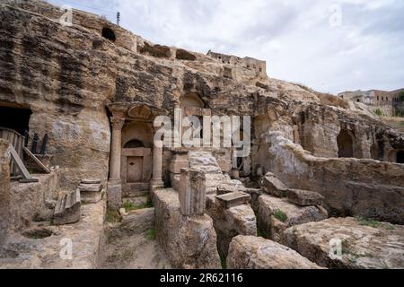 Exterior view of the 2000-year-old rock tombs from the Roman period in ...