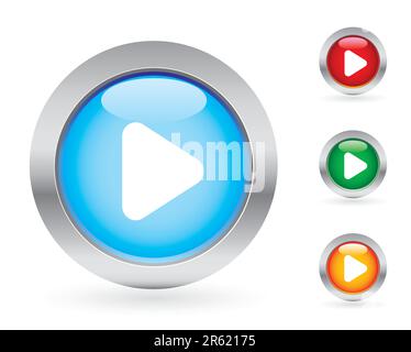Glossy play button set.  More buttons in my portfolio. Stock Vector