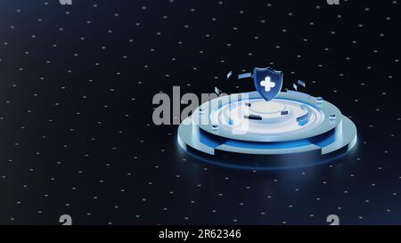Cyber security concept illuminating Sheild and Plus Icon for Cyber Data Security or Information privacy Stock Photo