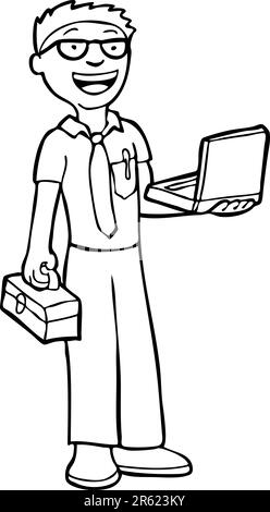 Man ready to fix computers - coloring book. Stock Vector