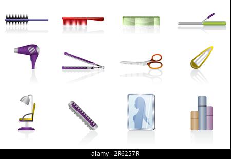 hairdressing, coiffure and make-up icons - vector Icon Set Stock Vector