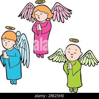 Set of 3 angels praying. Stock Vector