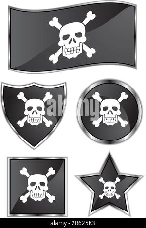 A set of 5 different style of pirate flags. Stock Vector