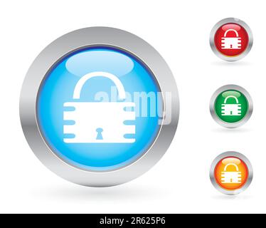 Glossy padlock button set.  More button sets in my portfolio. Stock Vector