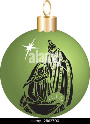 Vector Illustration Nativity Christmas Ornament with baby Jesus, Mary and Joseph. Stock Vector