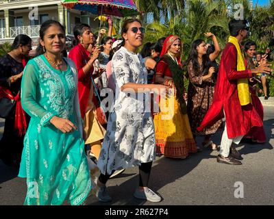 Grand Cayman, Cayman Islands, May 2023, view of Indians carnival goers parading during carnival Stock Photo