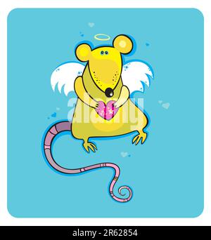 Vector illustration of a Valentine's Day cupid rat. Stock Vector