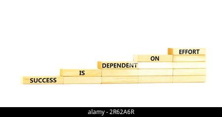 Success and effort symbol. Concept words Success is dependent on effort on wooden block. Beautiful white table white background. Business success and Stock Photo