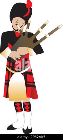 Vector Illustration cartoon of a bagpiper piping. Stock Vector