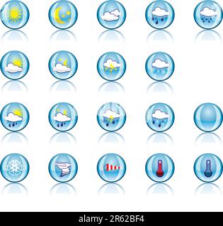 Symbols for the indication of weather. Vector illustration. Stock Vector