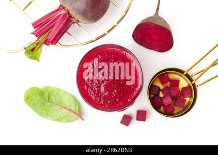 Glass of fresh beetroot juice on white background Stock Photo