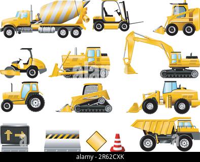 Construction Machinery icons isolated on the white Stock Vector