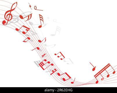 Musical note staff on the red background Stock Vector