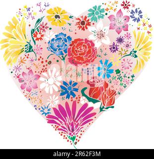 Vector Flowers Made into a Heart. Stock Vector