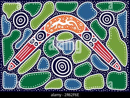 Vector pattern including ethnic Australian motive with multicolored typical elements Stock Vector